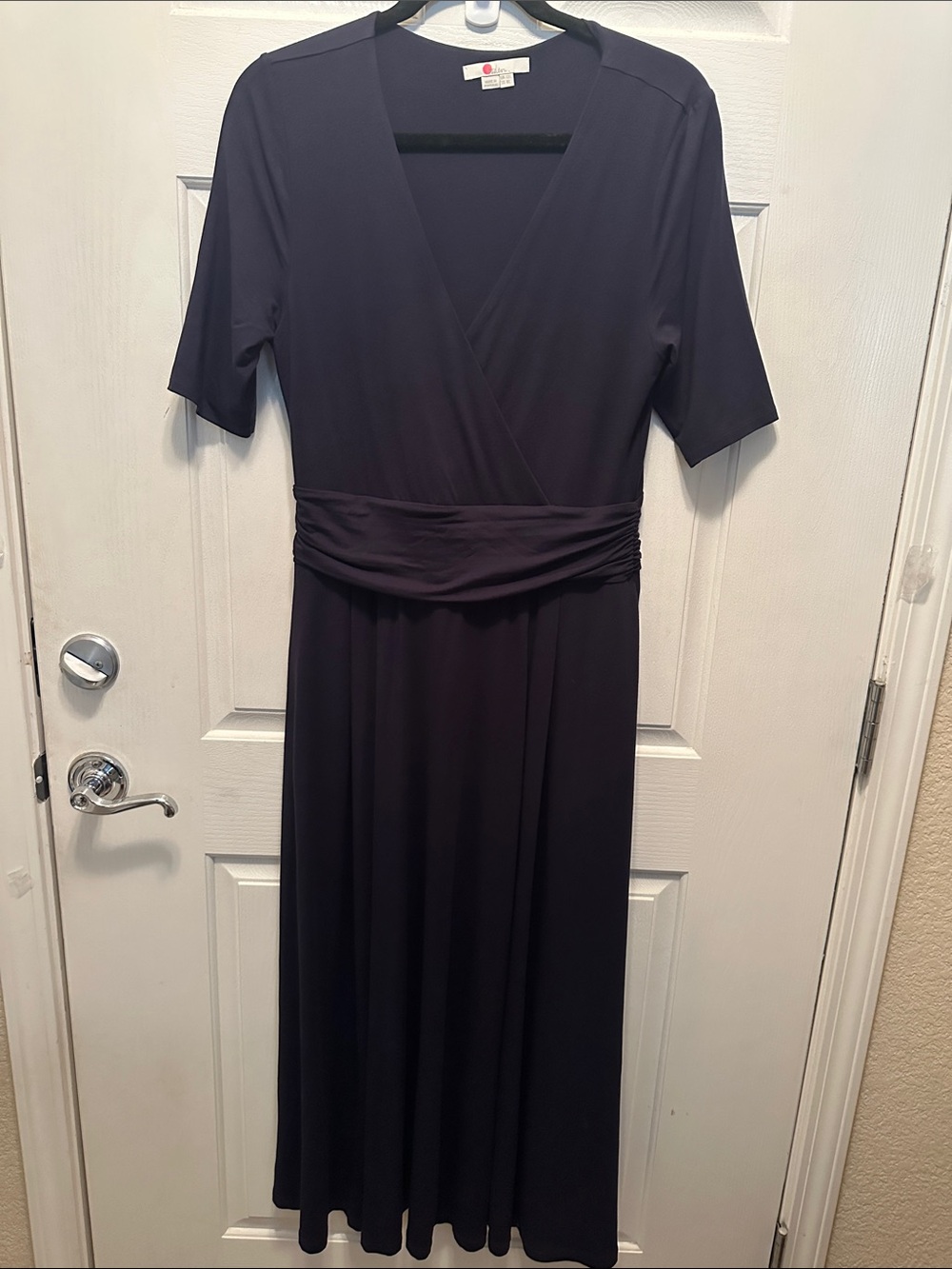 Boden Deep Navy Knit Wrap-Style Maxi Dress Flattering Ruched Waist Size 8L